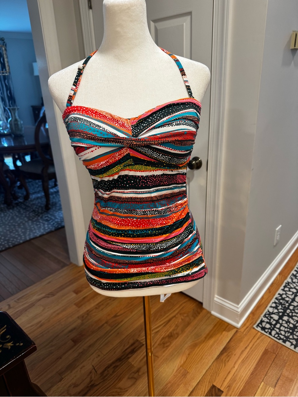 Multicolor Striped Halter Tankini Top
